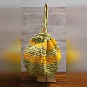 Crochet Drawstring Backpack - Yellow & Green